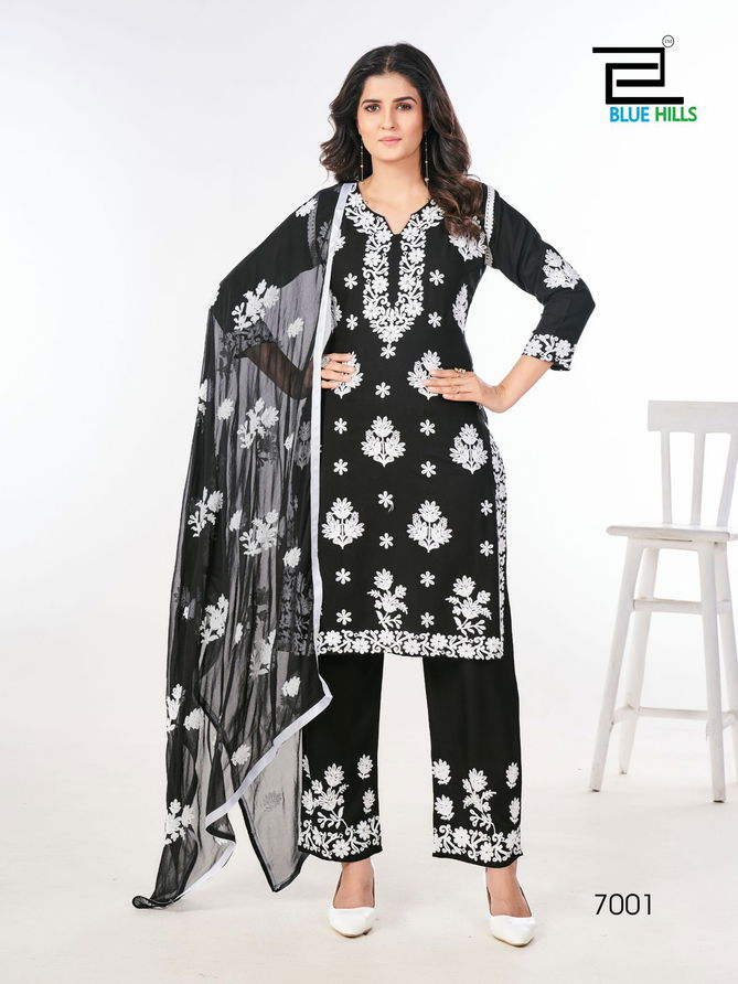 Black N White Vol 7 By Blue Hills Rayon Kurti With Bottom Dupatta Wholesale Shop In Surat
